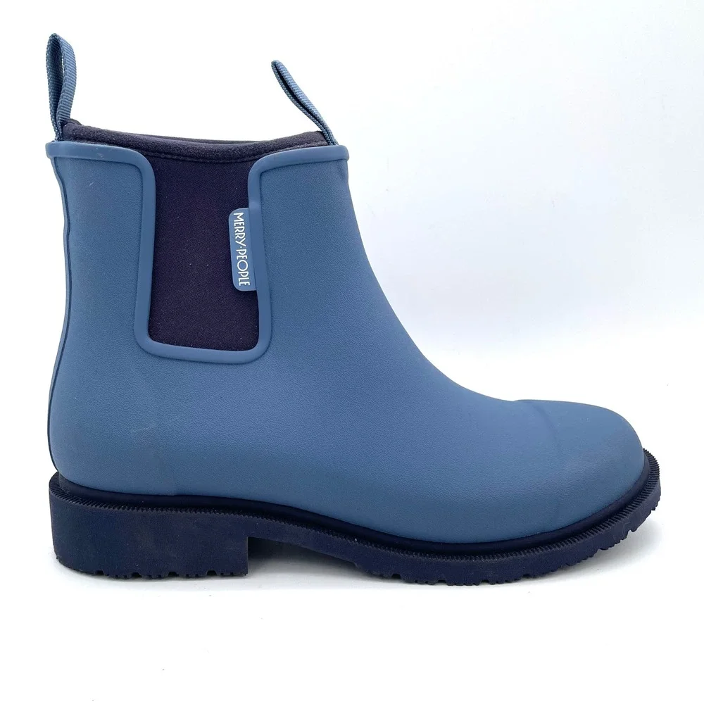 Merry People Bobbi Rain Boot Womens 40 Blue Excellent Waterproof Ankle Chelsea